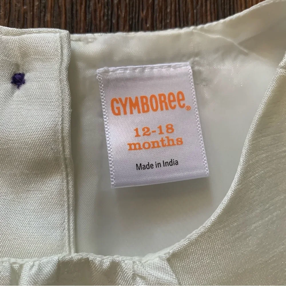 Gymboree Dress size 12-18 months, layered cream top purple abstract pattern